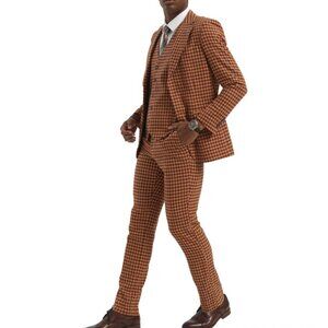 Brown/Yellow Houndstooth Notch Lapel 3 Piece Stacy Adams Men's Suit